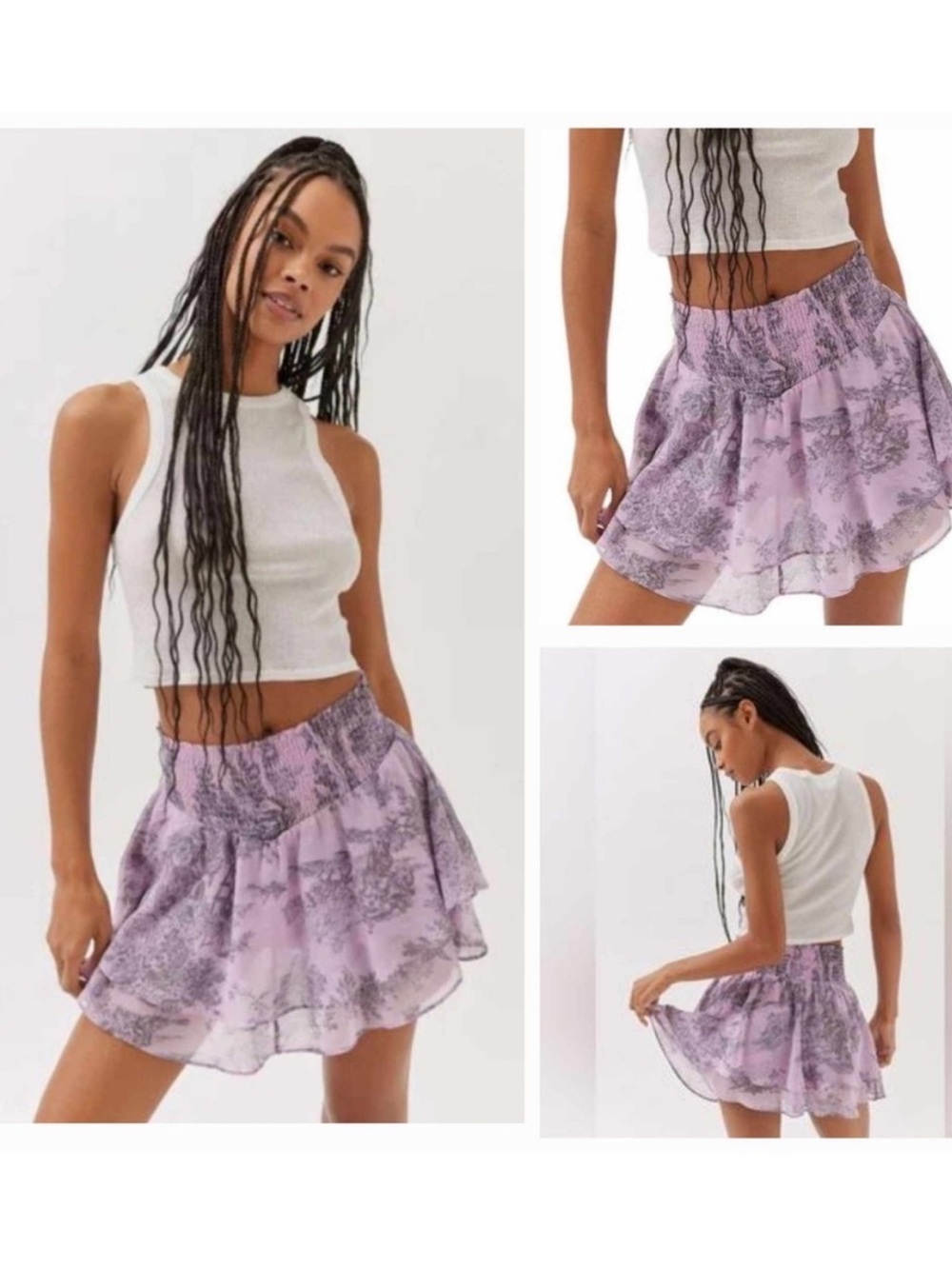 Urban Outfitters Ciara Lilac Purple Farm Printed Skort Mini Ruffle Skirt Small